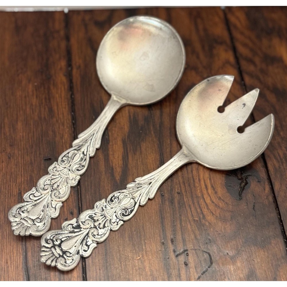 Vintage Hagness Norway Pewter Salad Serving Set Pattern 209‎ Scandinavian